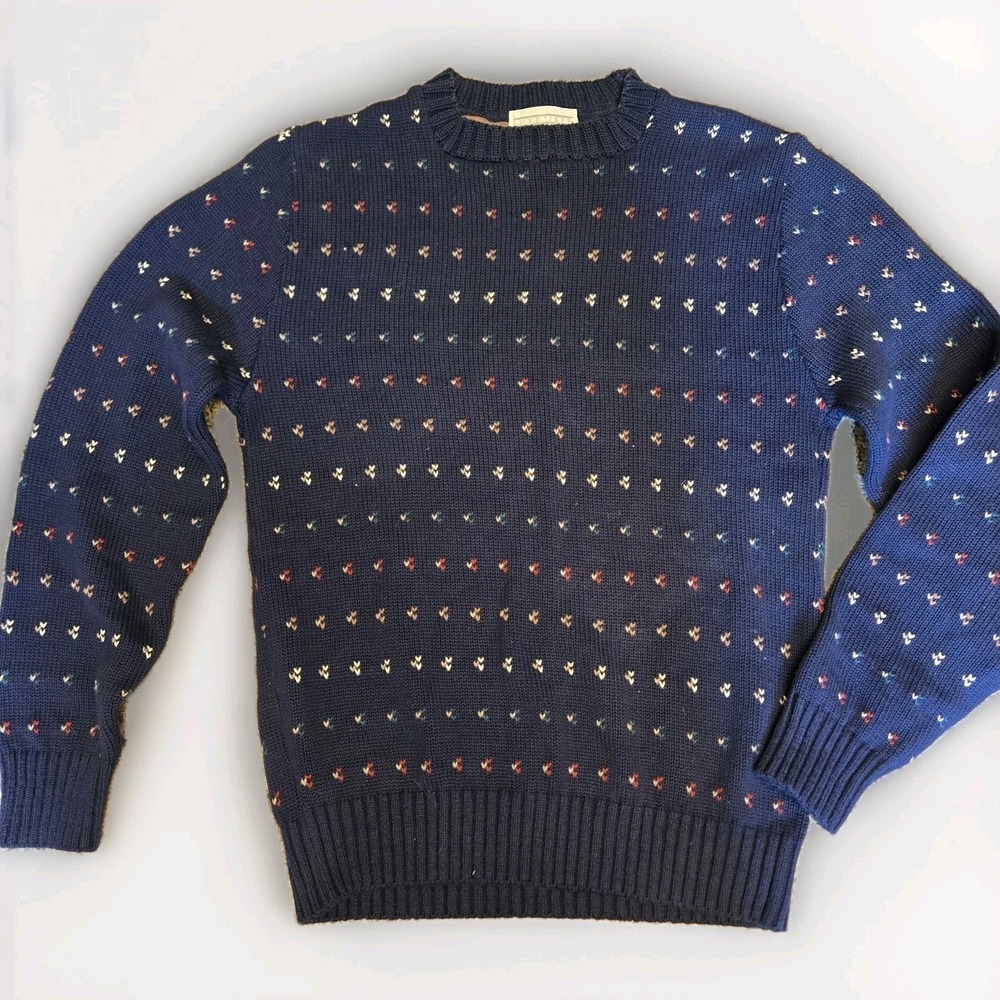 VTG Lord Jeff Fine Cotton Navy Sweater Mens S COLORED DOTS Pattern EUC